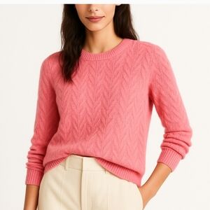 Talbots Coral Crew Neck Salmon Peach Long Sleeve Cable Sweater Small Petite